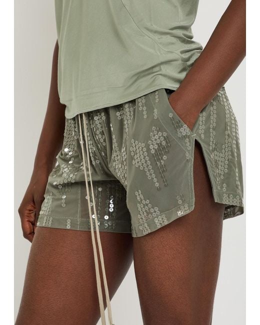 Rick Owens Green Ricamati Embellished Stretch-Tulle Shorts
