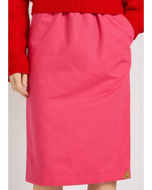 Chloé Pink Gabardine Cotton And Linen-Blend Skirt