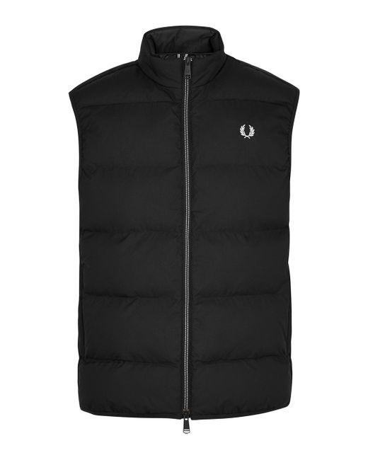 Fred Perry Black Quilted Logo Shell Gilet for men