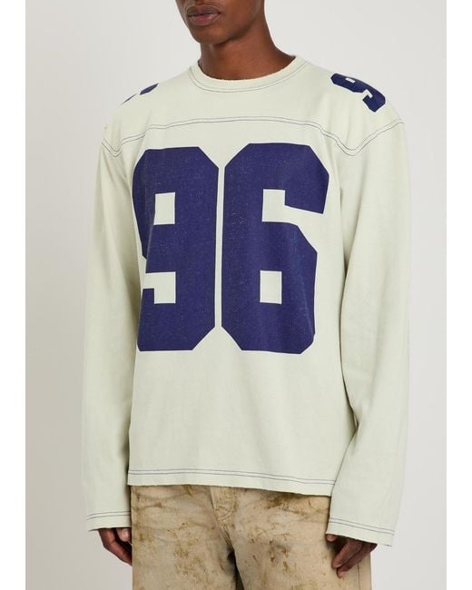 Acne Blue Printed Long-Sleeve Cotton T-Shirt for men