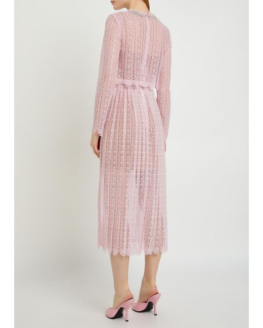 Self-Portrait Pink Belted Lace Midi Dress