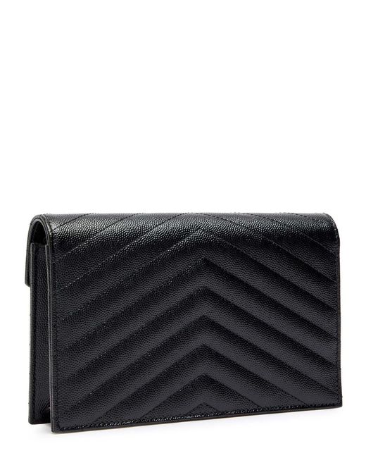 Saint Laurent Gray Logo Quilted Leather Wallet-On-Chain