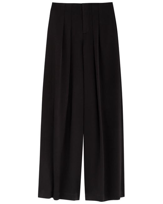 Alice + Olivia Black Eloise Wide-Leg Satin Trousers