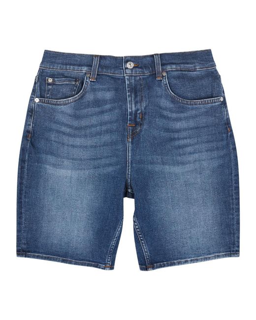7 For All Mankind Blue Straight-Leg Denim Shorts for men