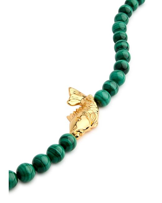 Timeless Pearly Green Fish Beaded Malachite Necklace