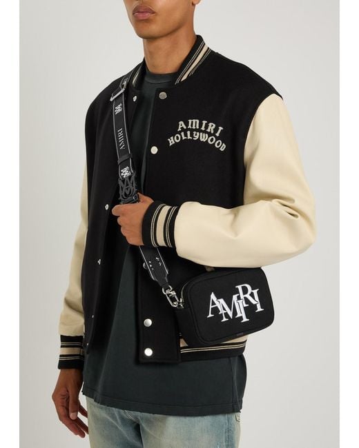 Amiri Black Staggered Logo-Embroidered Canvas Camera Bag for men