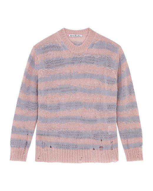 Acne Pink Striped Open-knit Cotton-blend Jumper