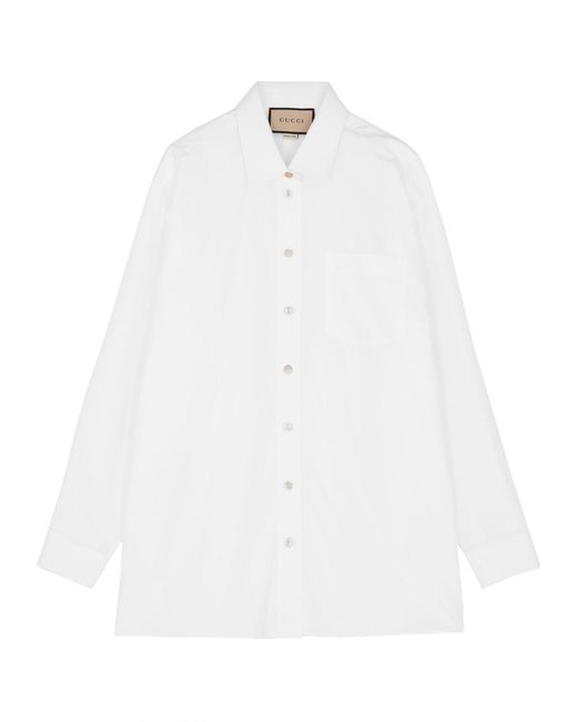 Gucci White Logo-embroidered Cotton-poplin Shirt