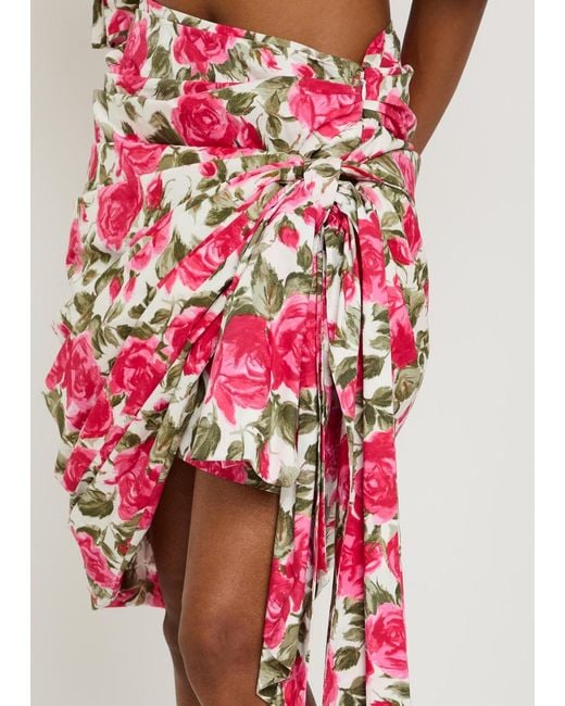 Chloé Red Floral-Print Cotton-Poplin Knee-Length Wrap Skirt
