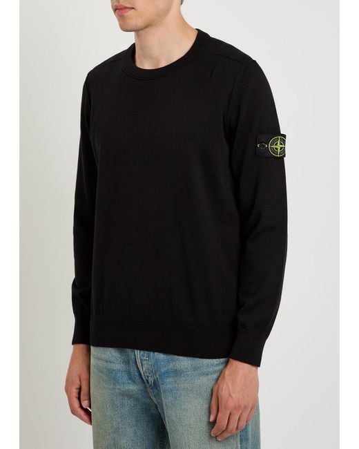 Stone Island Black Logo Cotton Sweatshirt for men