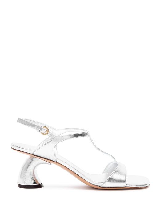 Dries Van Noten White 75 Metallic Leather Sandals