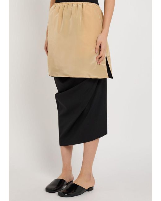 Calvin Klein Black Sully Layered Wool And Silk-Blend Midi Skirt