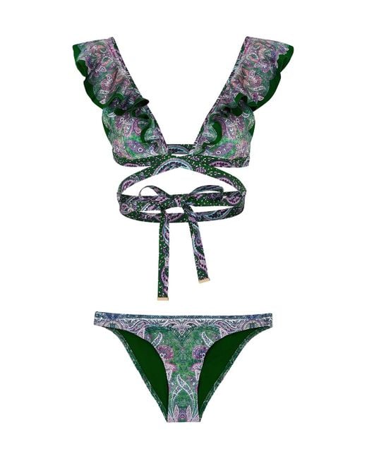 Zimmermann Synthetic Anneke Printed Ruffletrimmed Bikini Lyst