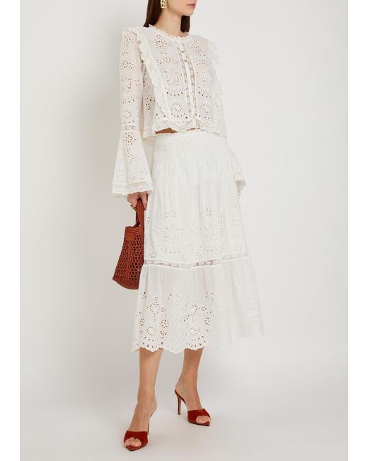 LoveShackFancy White Hawthorne Embroidered Cotton Top