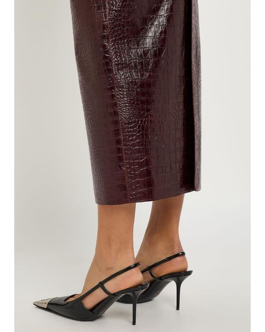 Nour Hammour Purple Elyse Crocodile-Effect Leather Midi Skirt