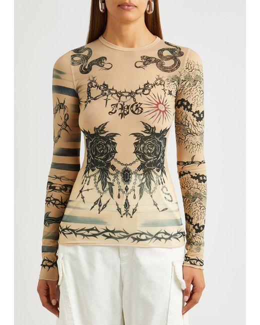 Jean Paul Gaultier Natural Sailor Tattoo Printed Tulle Mini Dress