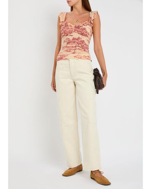 Reformation Pink Lemmy Printed Stretch-Jersey Top