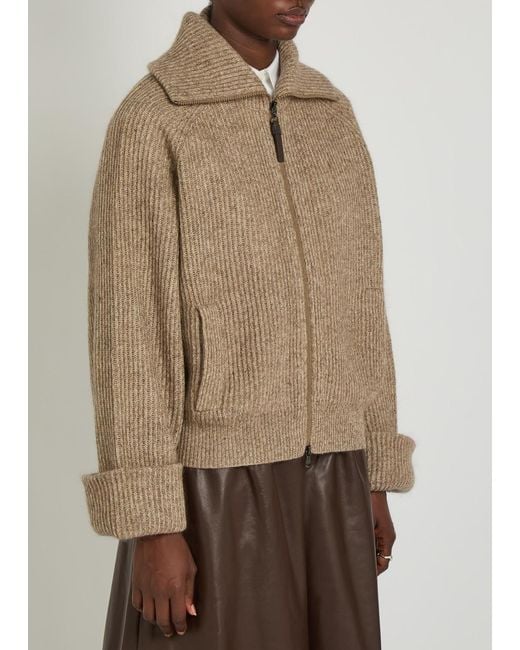 Brunello Cucinelli Natural Metallic-Knit Cashmere-Blend Cardigan