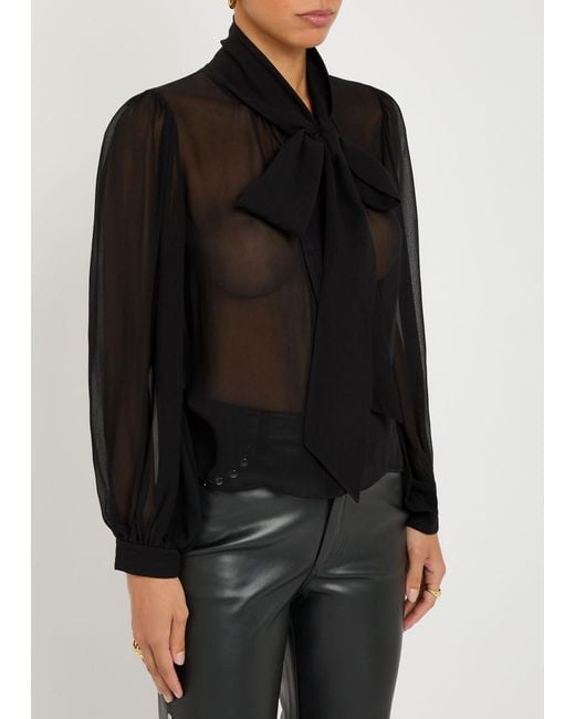 Alice + Olivia Black Brentley Semi-Sheer Chiffon Blouse