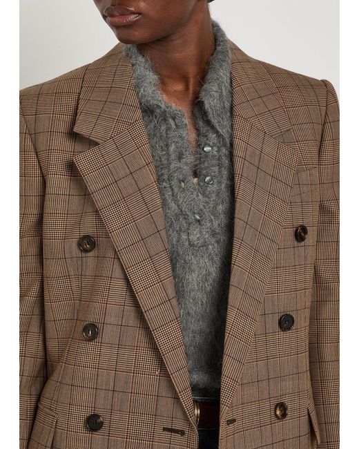 Chloé Brown Checked Double-Breasted Wool Blazer