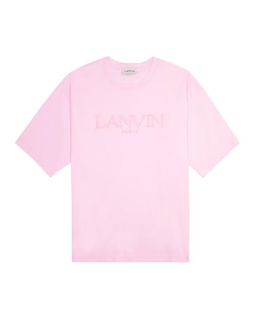 Lanvin Pink Logo-embroidered Cotton T-shirt for men
