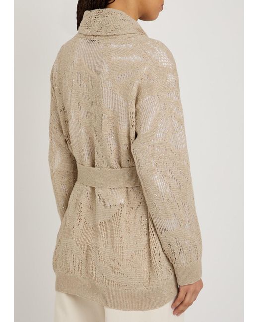 Brunello Cucinelli Natural Embellished Linen-Blend Cardigan