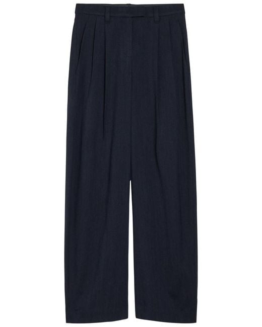 Brunello Cucinelli Blue Herringbone Straight-Leg Stretch-Wool Trousers
