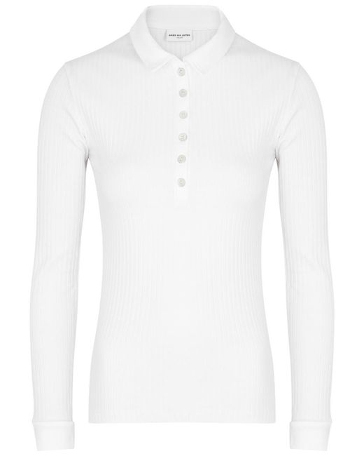 Dries Van Noten White Horst Ribbed Cotton-Blend Polo Top
