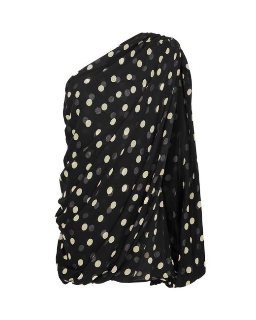 Stella McCartney Black Polka-Dot One-Shoulder Silk Mini Dress