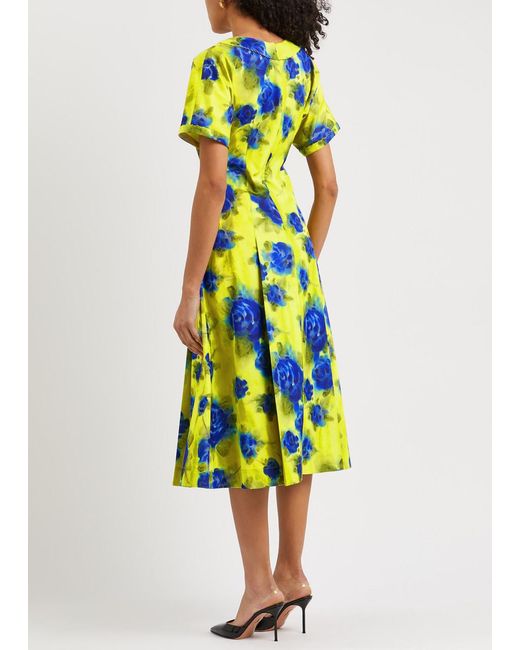 Marni Blue Floral-print Taffeta Midi Dress