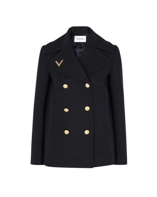 Valentino Blue Logo Embroidered Peacoat