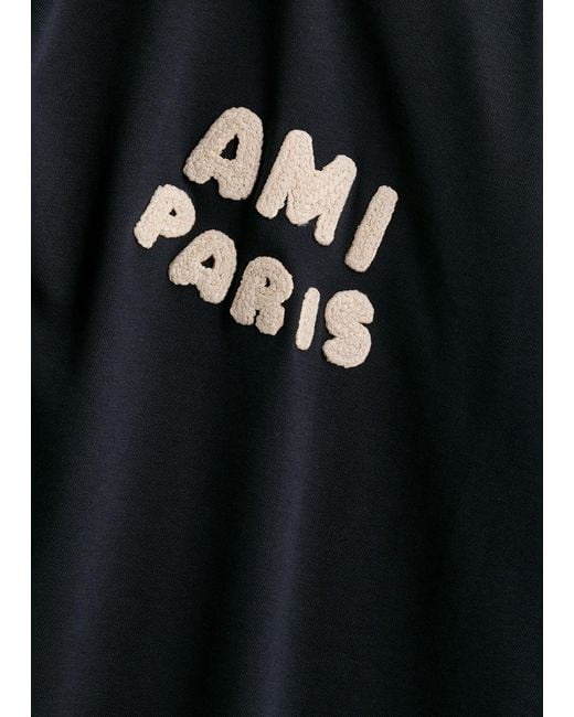 AMI Blue Logo-Appliqué Cotton T-Shirt for men