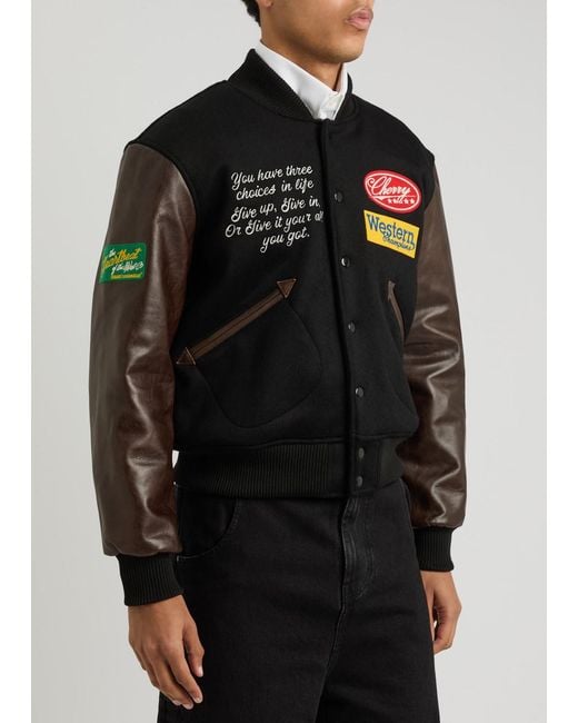 CHERRY LA Black Western Champion Wool-Blend Varsity Jacket for men
