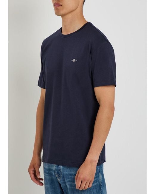 Gant Blue Logo-Embroidered Cotton T-Shirt for men