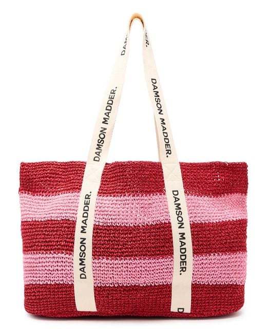 Damson Madder Red Striped Woven Straw Tote