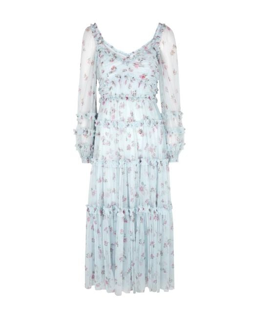 Needle & Thread Blue Evening Primrose Embroidered Tulle Midi Dress