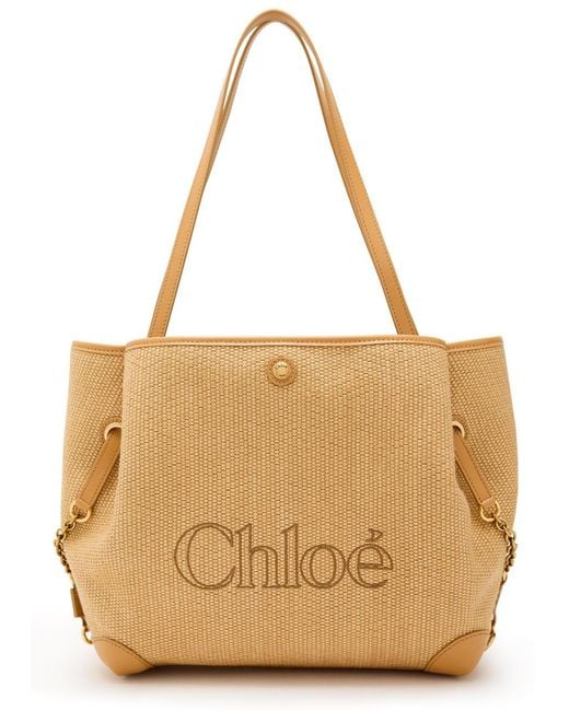Chloé Natural Clover Logo-Embroidered Raffia Tote Bag