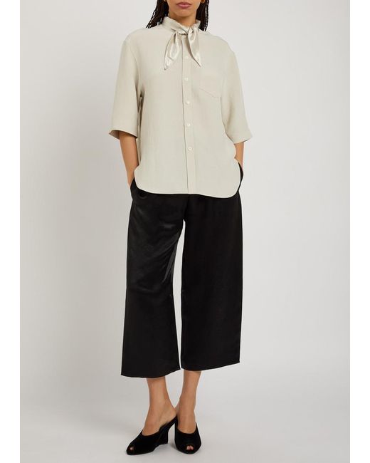 Maria McManus White Tie-Neck Satin-Crepe Shirt