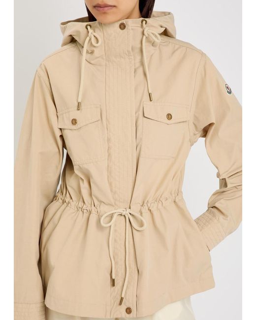 Moncler Natural Serin Hooded Drawstring Waxed Poplin Parka Jacket