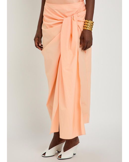 Khaite Orange Shay Asymmetric Cotton-Poplin Midi Wrap Skirt