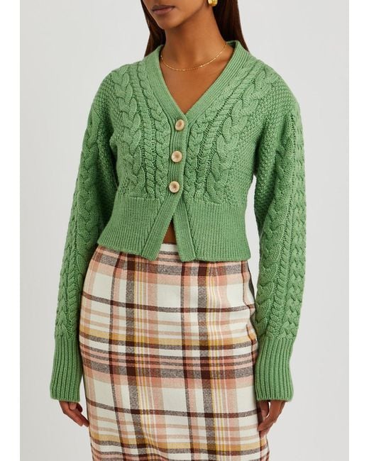 Emilia Wickstead Green Jacks Cable-knit Wool Cardigan