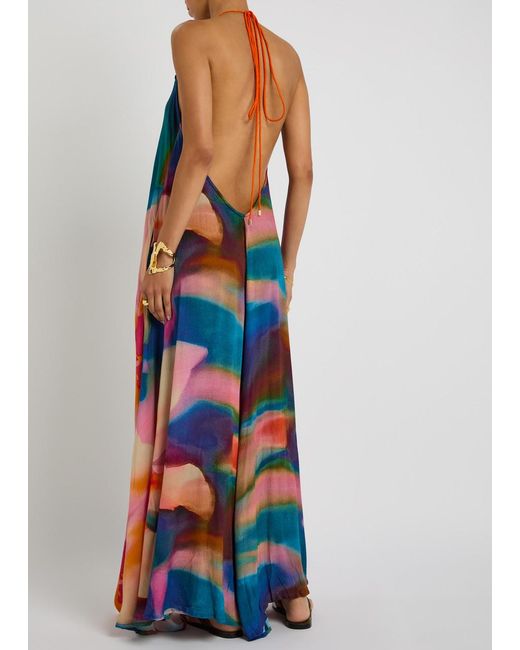 blue maxi dress casual Floral Print Long Sleeve Maxi Dress