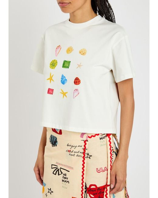 Never Fully Dressed White Shell Ioana Stretch-Cotton T-Shirt