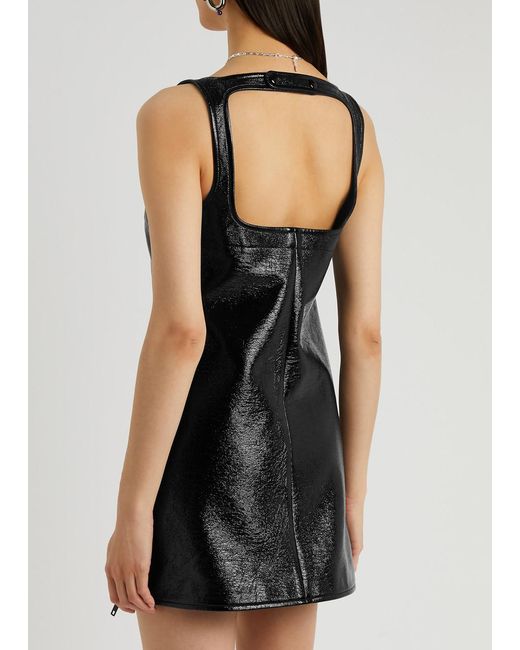 Courreges Black Chasuble Crinkled Vinyl Mini Dress
