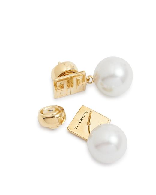 Givenchy White Logo-engraved Brass And Pearl Drop Earrings