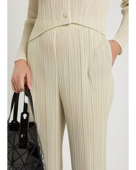 Pleats Please Issey Miyake Natural Pleated Straight-Leg Woven Cropped Trousers