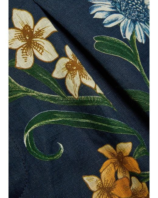 Agua Bendita Blue Maratea Floral Linen Shorts
