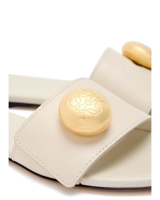 Loewe White Pebble Logo Leather Sliders