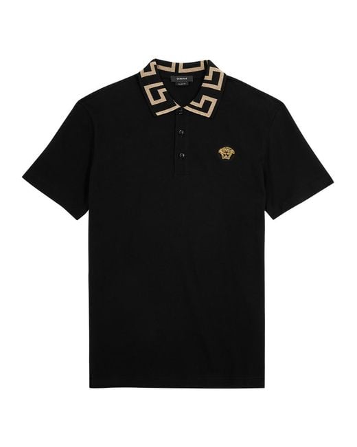 Versace Black Logo Piqué Cotton Polo Shirt for men