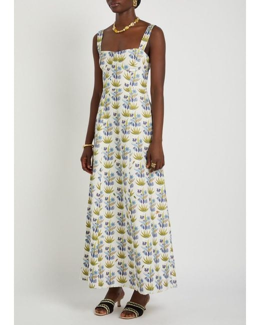 Emporio Sirenuse White Azzurra Printed Linen-Blend Midi Dress
